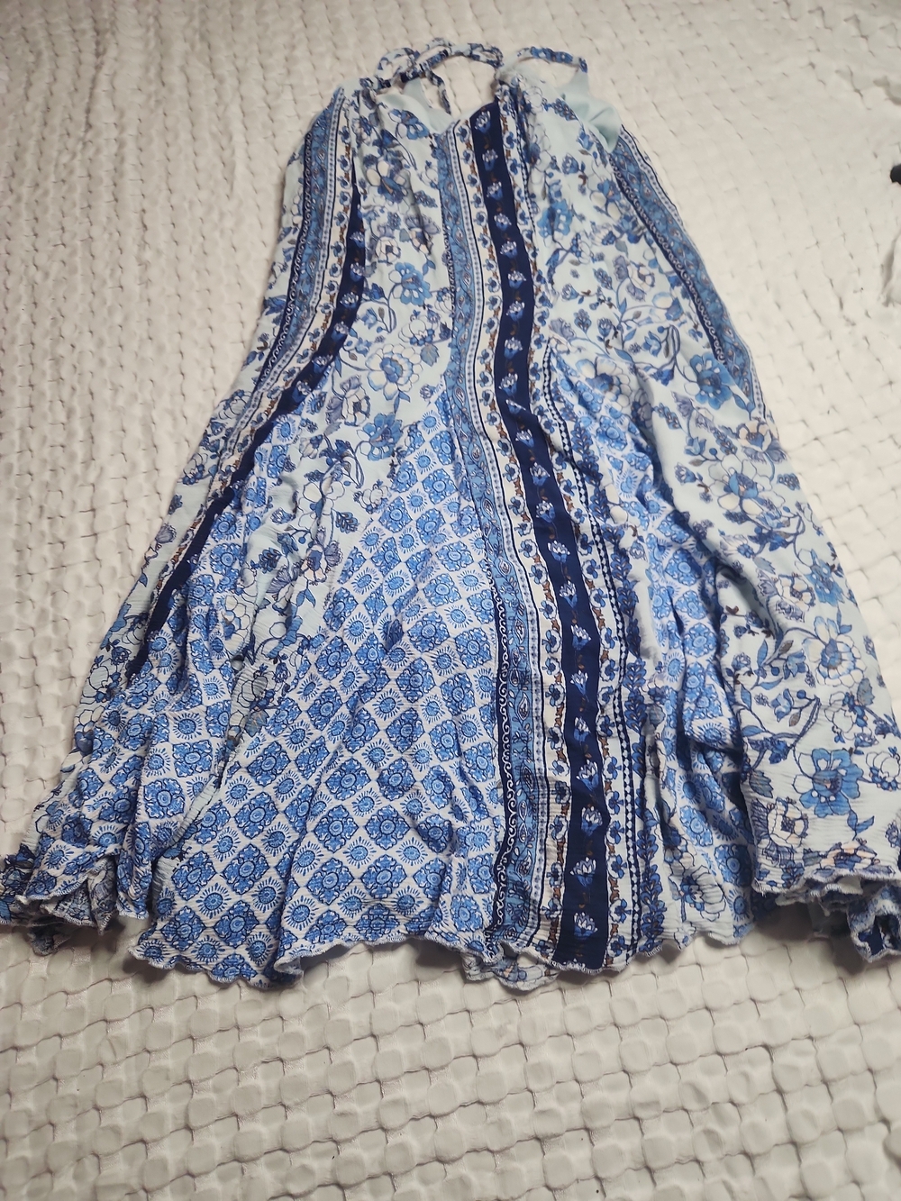 Zunie Blue and White Patterned Maxi Skirt